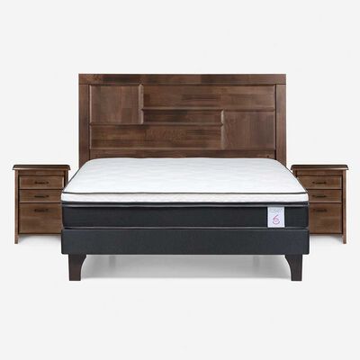 Cama Europea Rosen 2 Plazas Dolce + Respaldo + 2 Veladores