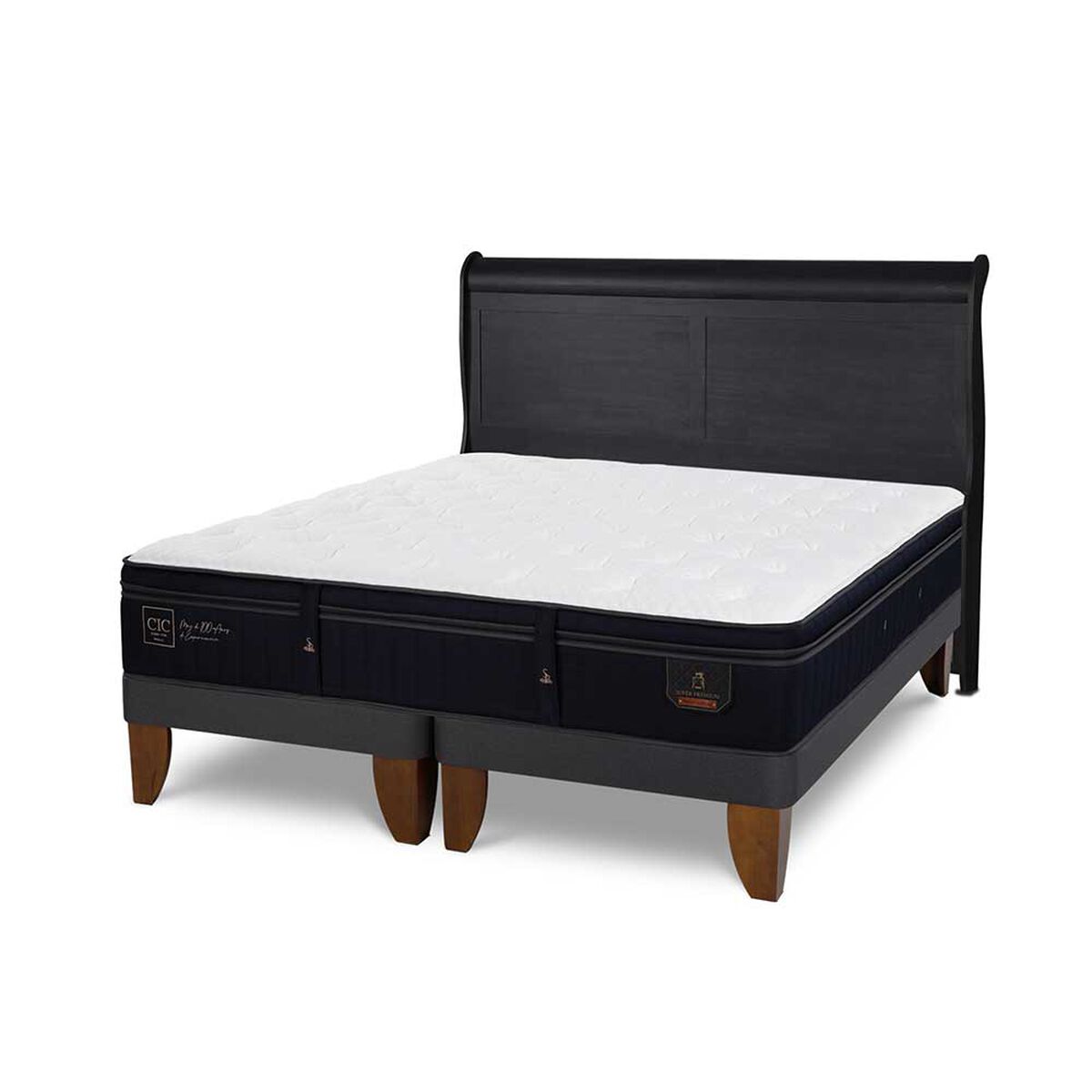Cama Europea CIC Base Dividida King S&uacute;per Premium + Respaldo Miro Negro
