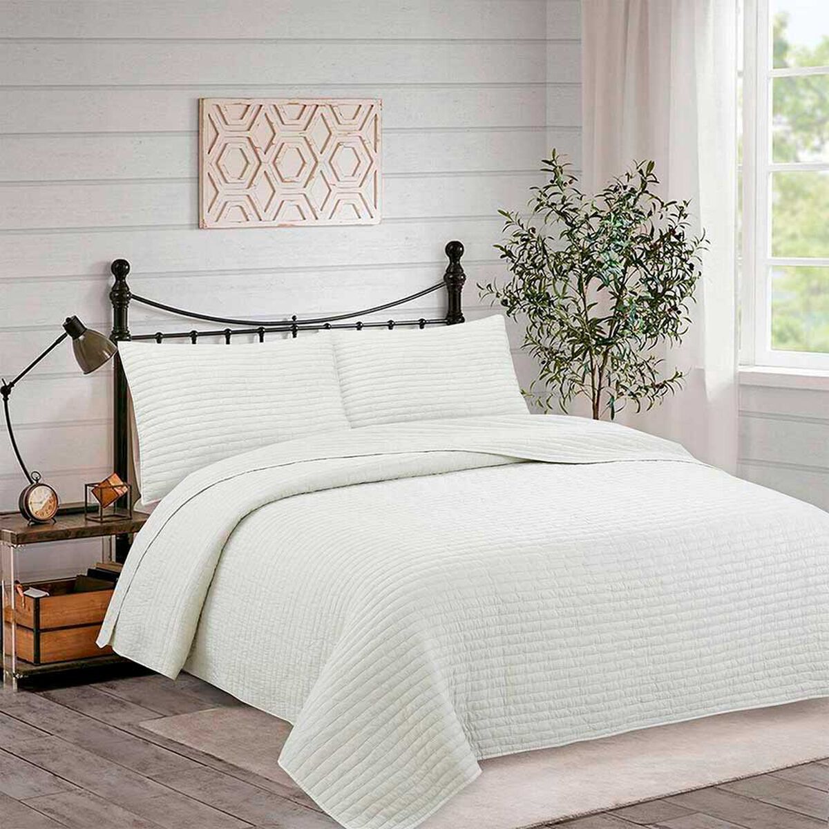 Quilt Hebra Dib 1,5 Plazas Patchwork Formas Natural