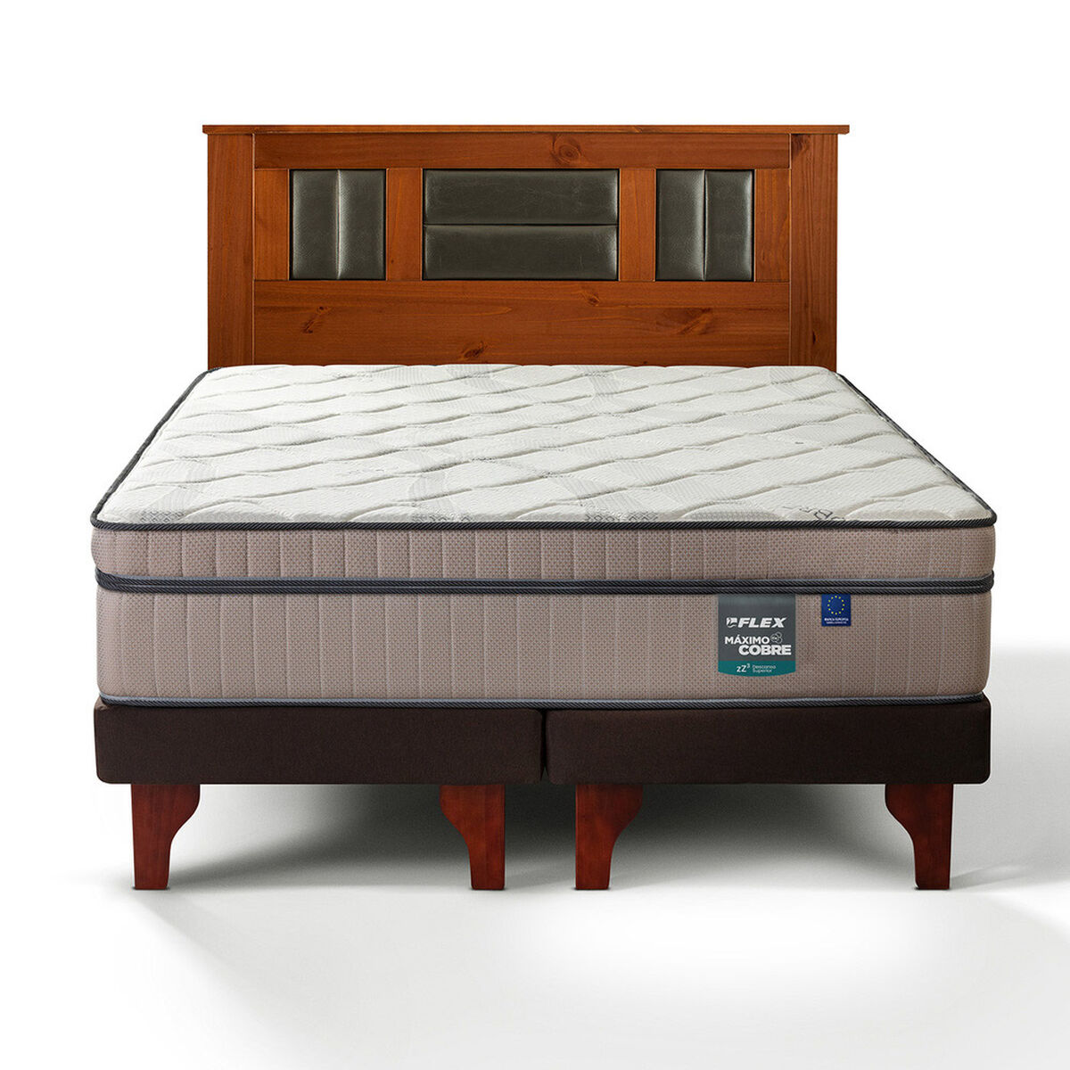 Cama Europea Flex Base Dividida 2 Plazas M&aacute;ximo Cobre + Respaldo Lorraine