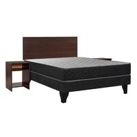 Cama Europea Celta 2 Plazas Atlantis Black + Respaldo + 2 Veladores Castilla