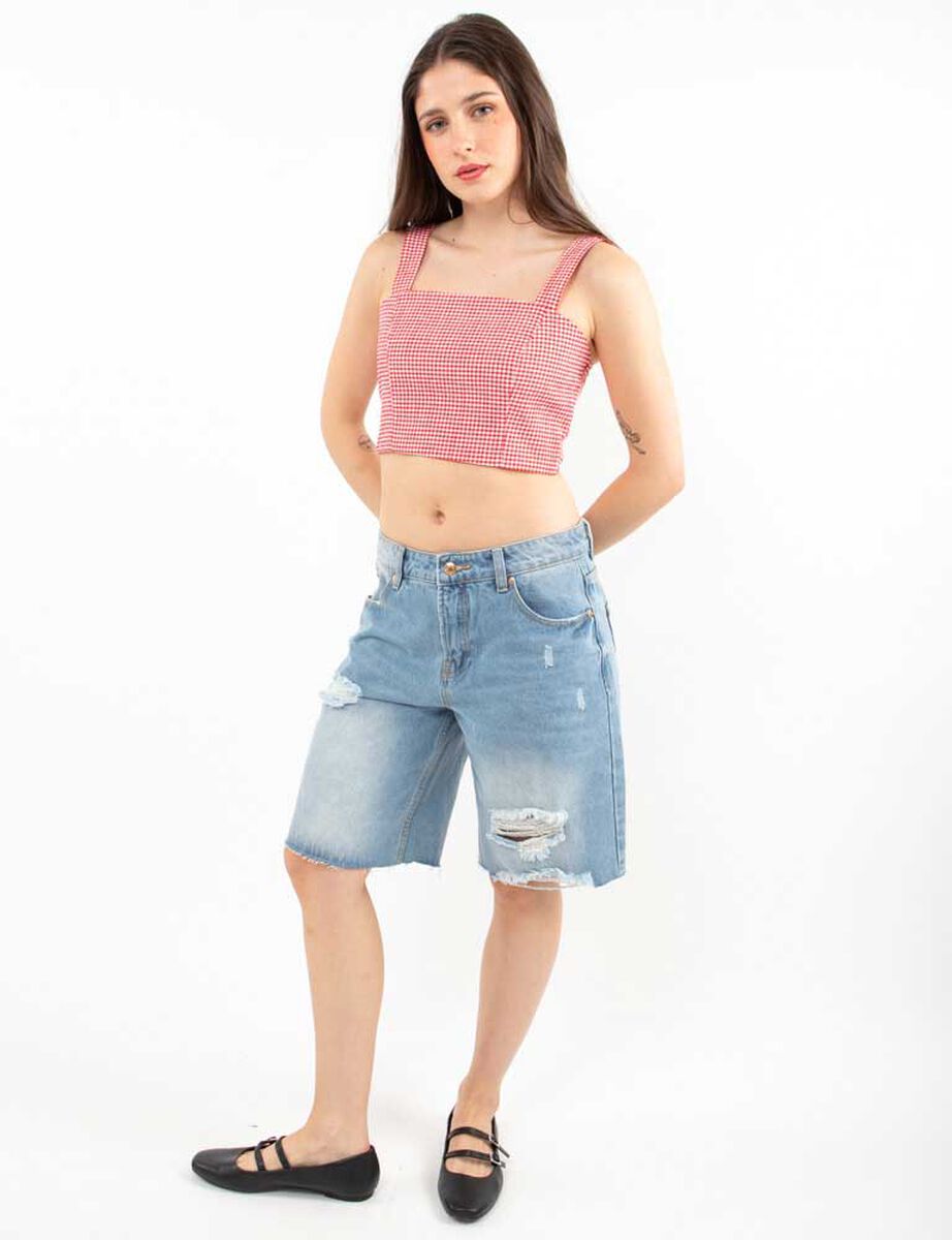 Polera Tartán Crop Sin Mangas Mujer Icono