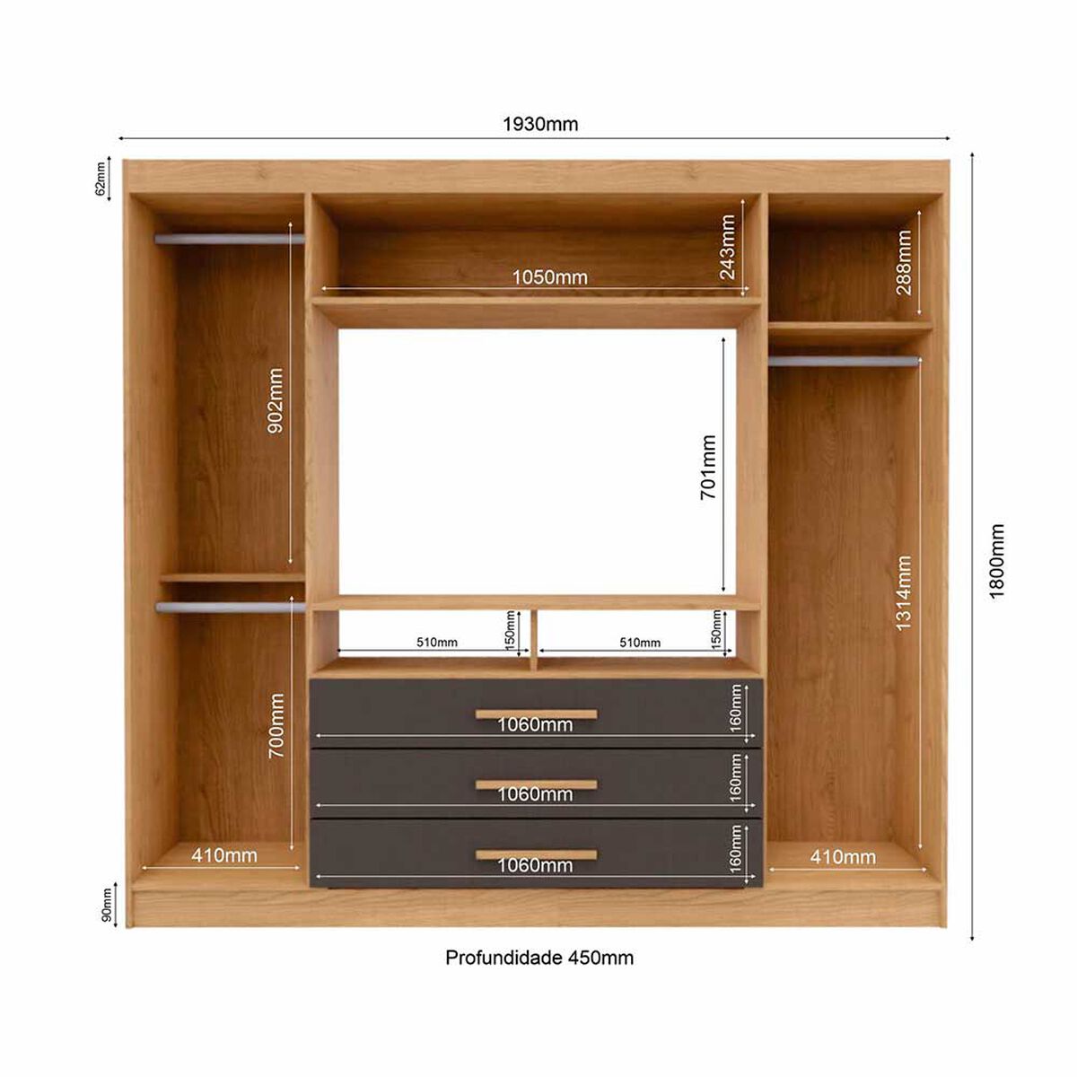 Closet Yardas Trinidad 2 Puertas 3 Cajones Bicolor