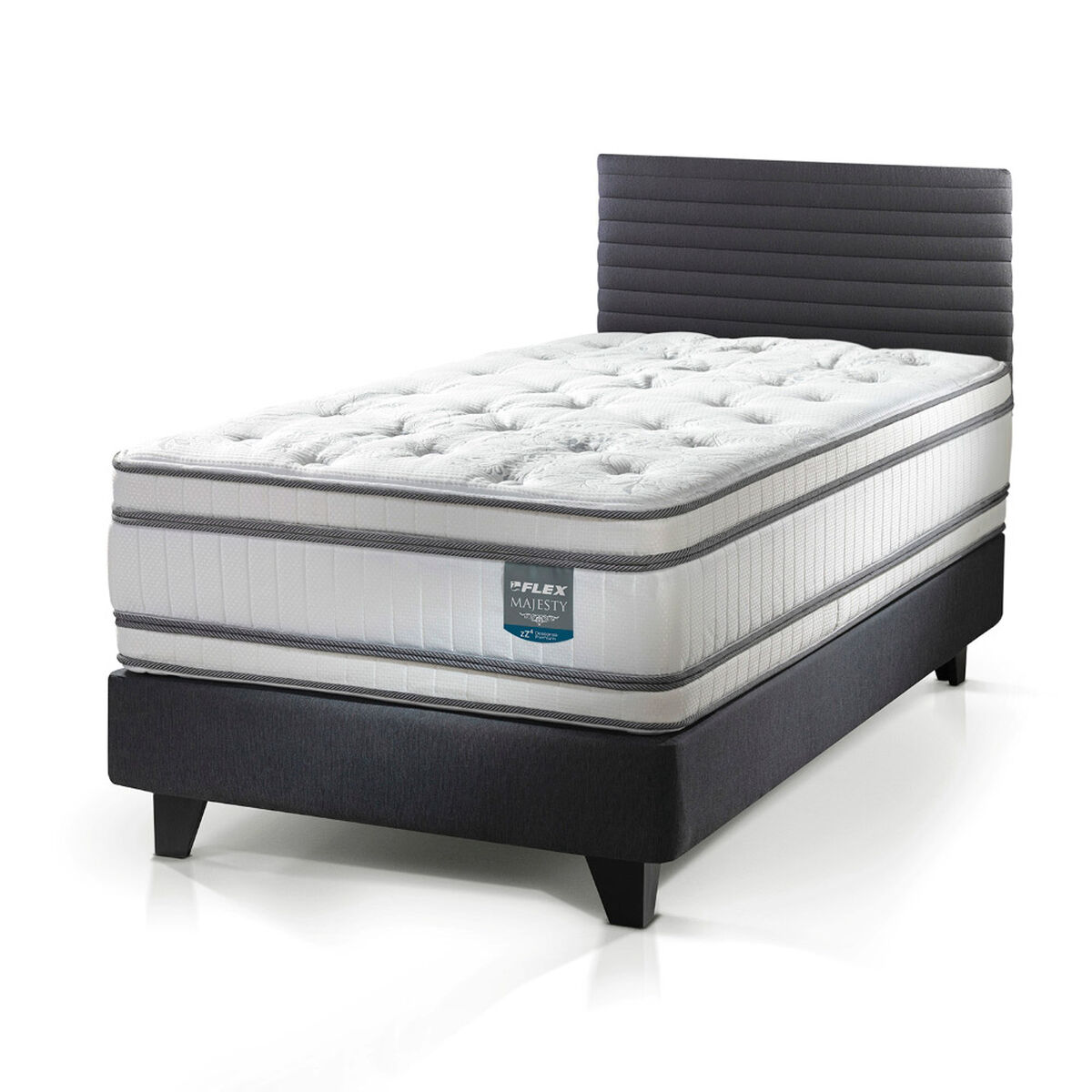 Cama Europea Flex 1,5 Plazas Majesty + Respaldo Modern Grafito