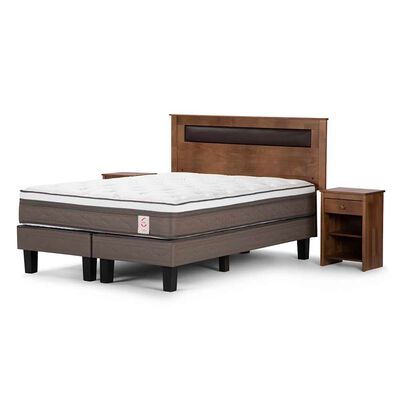 Cama Europea Rosen Base Dividida 2 Plazas New Style 6 + Respaldo + 2 Veladores Ferrara