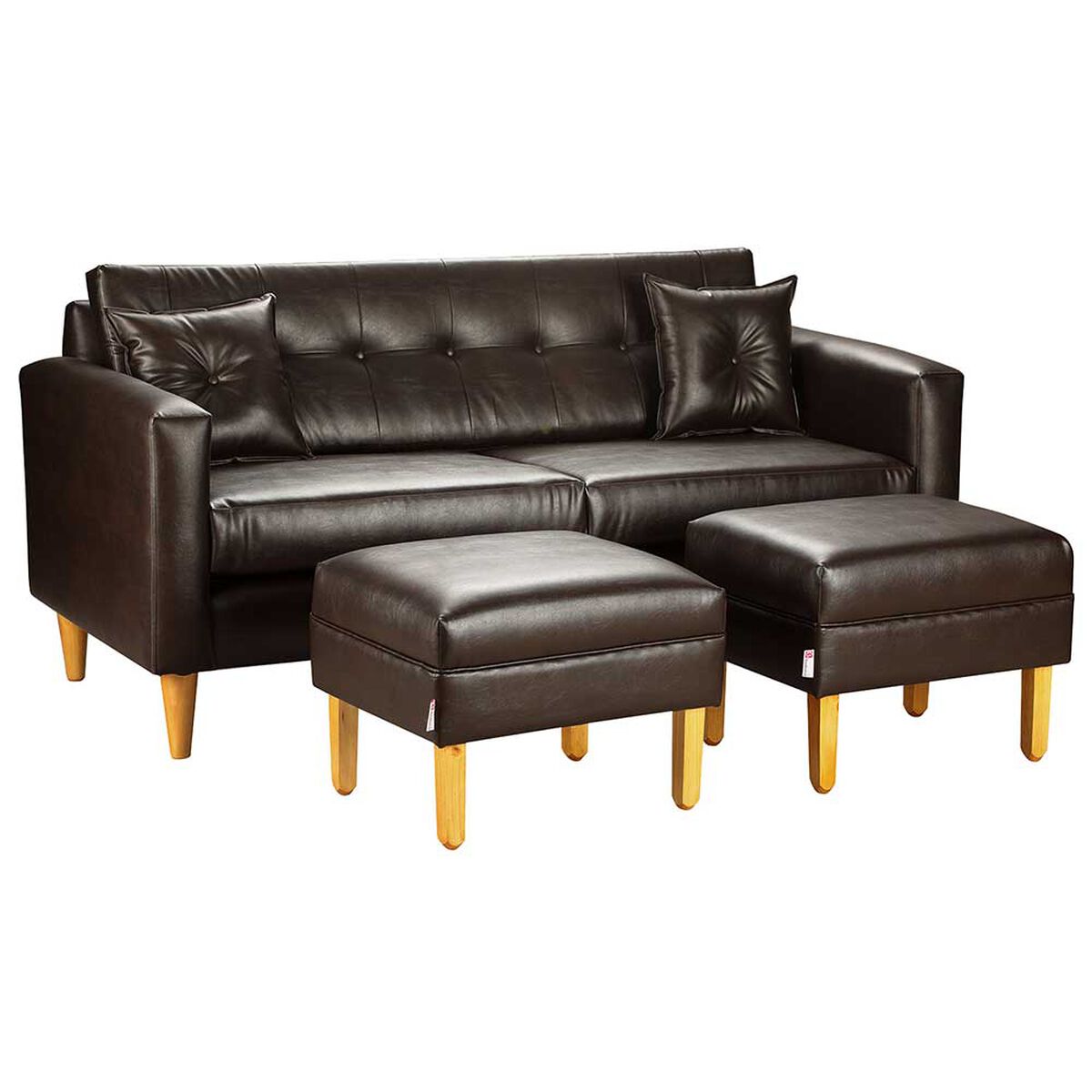 Juego de Living Bodevir New Retro PU 04 Sof&aacute; 3 Cuerpos + Dos Pouf 1 Cuerpo Chocolate&nbsp;