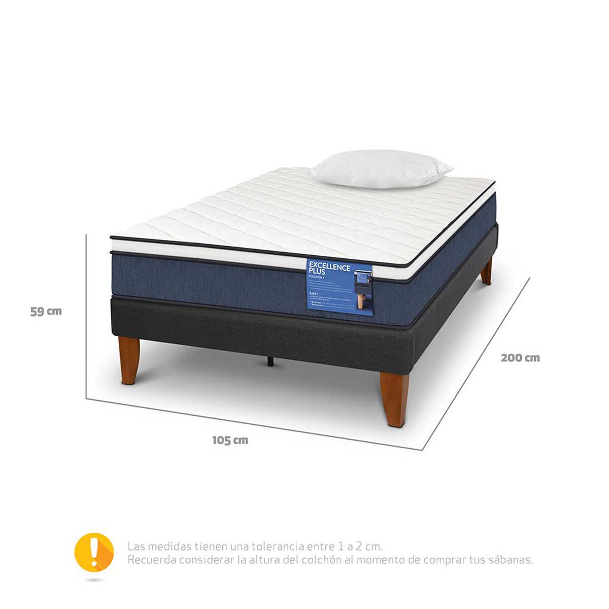 Cama Europea CIC 1,5 Plazas Excellence Plus + Almohada Viscoel&aacute;stica