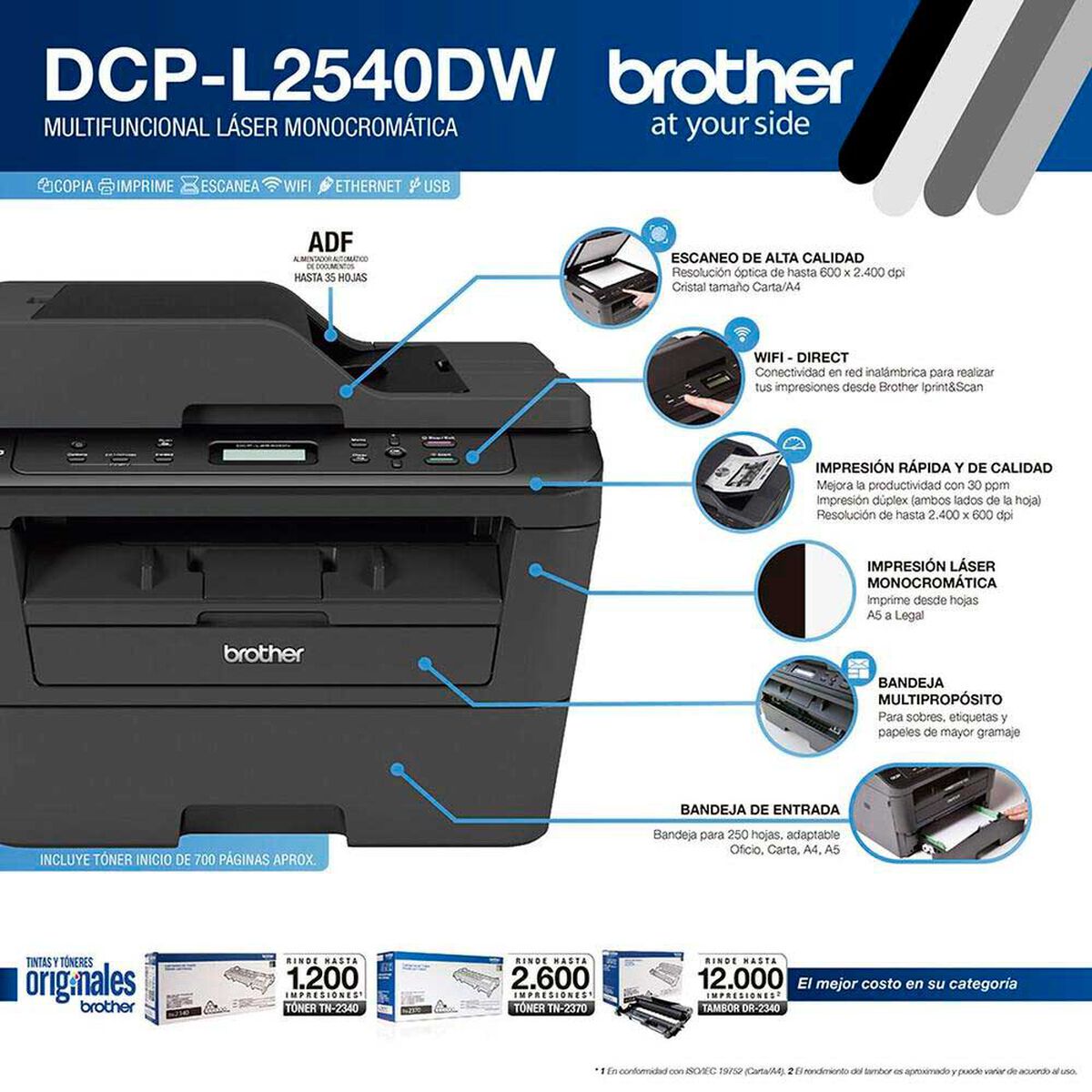 Impresora Brother L&aacute;ser Monocrom&aacute;tica DCP-L2540DW