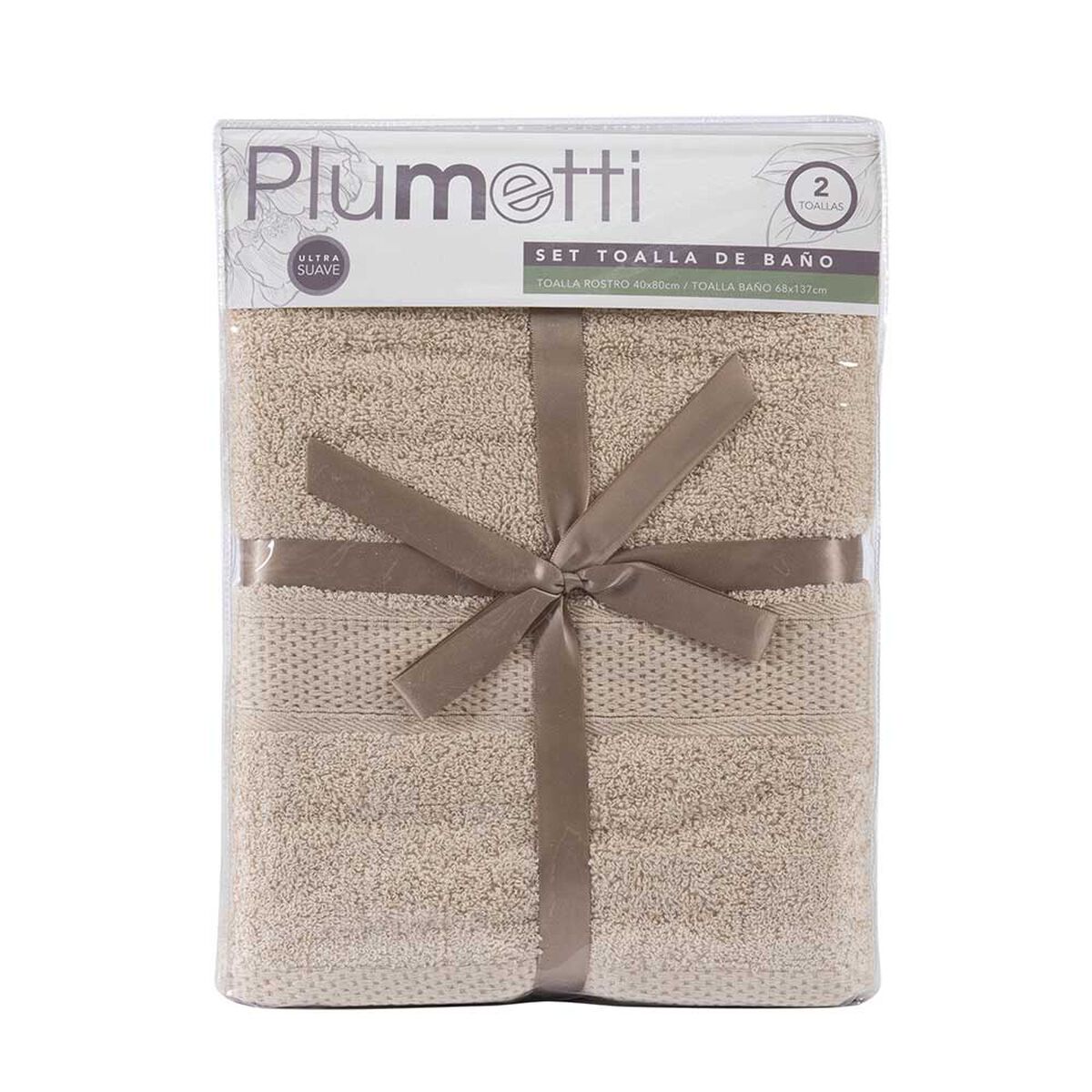 Set 2 Toallas de Baño Plumetti Colorix 68 x 137 cm Taupe
