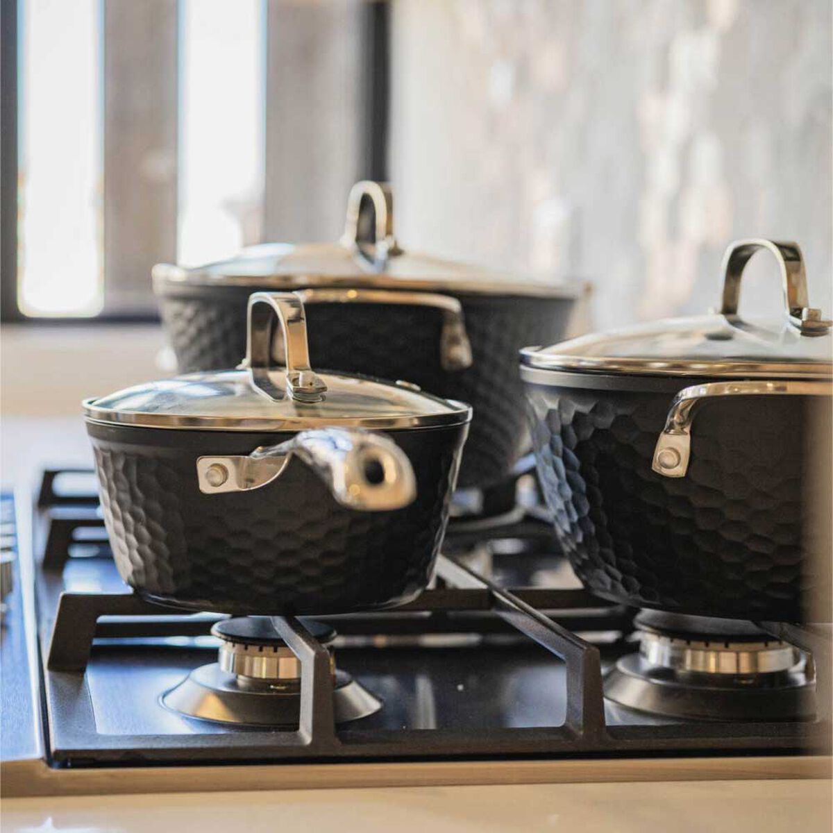 Pack Batería de Cocina Copper 7 Piezas + Set 12 Utensilios Negro Simplit
