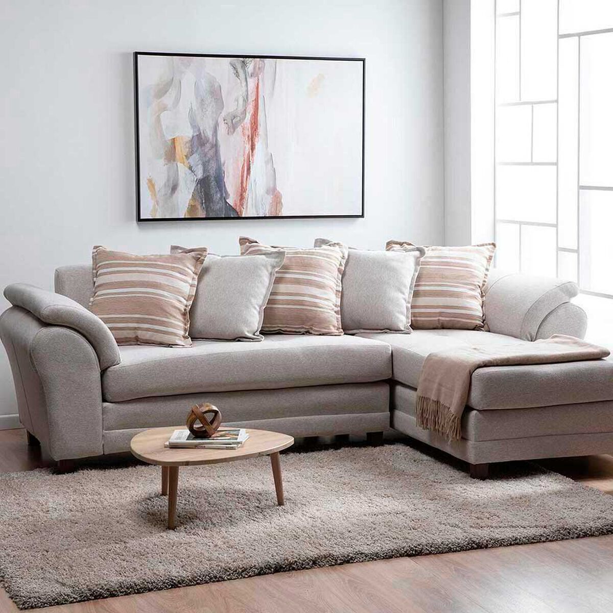 Sof&aacute; Seccional Derecho Living Factory Mustang 4 Cuerpos Crudo