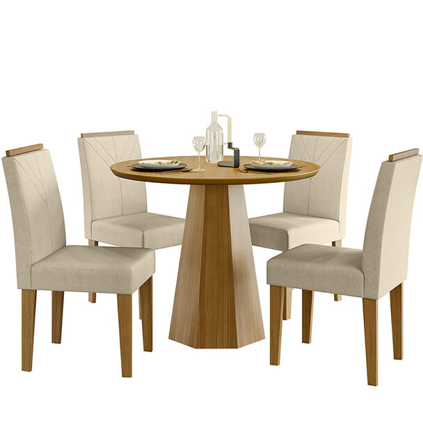 Juego de Comedor VekkaHome Isa 4 Sillas Beige