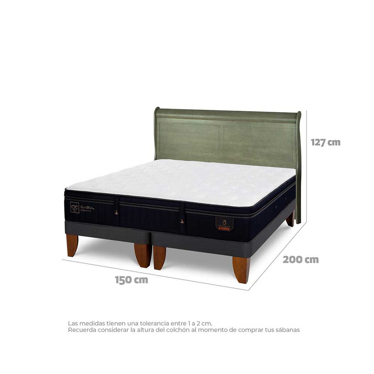Cama Europea CIC Base Dividida 2 Plazas S&uacute;per Premium + Respaldo Miro Olivo