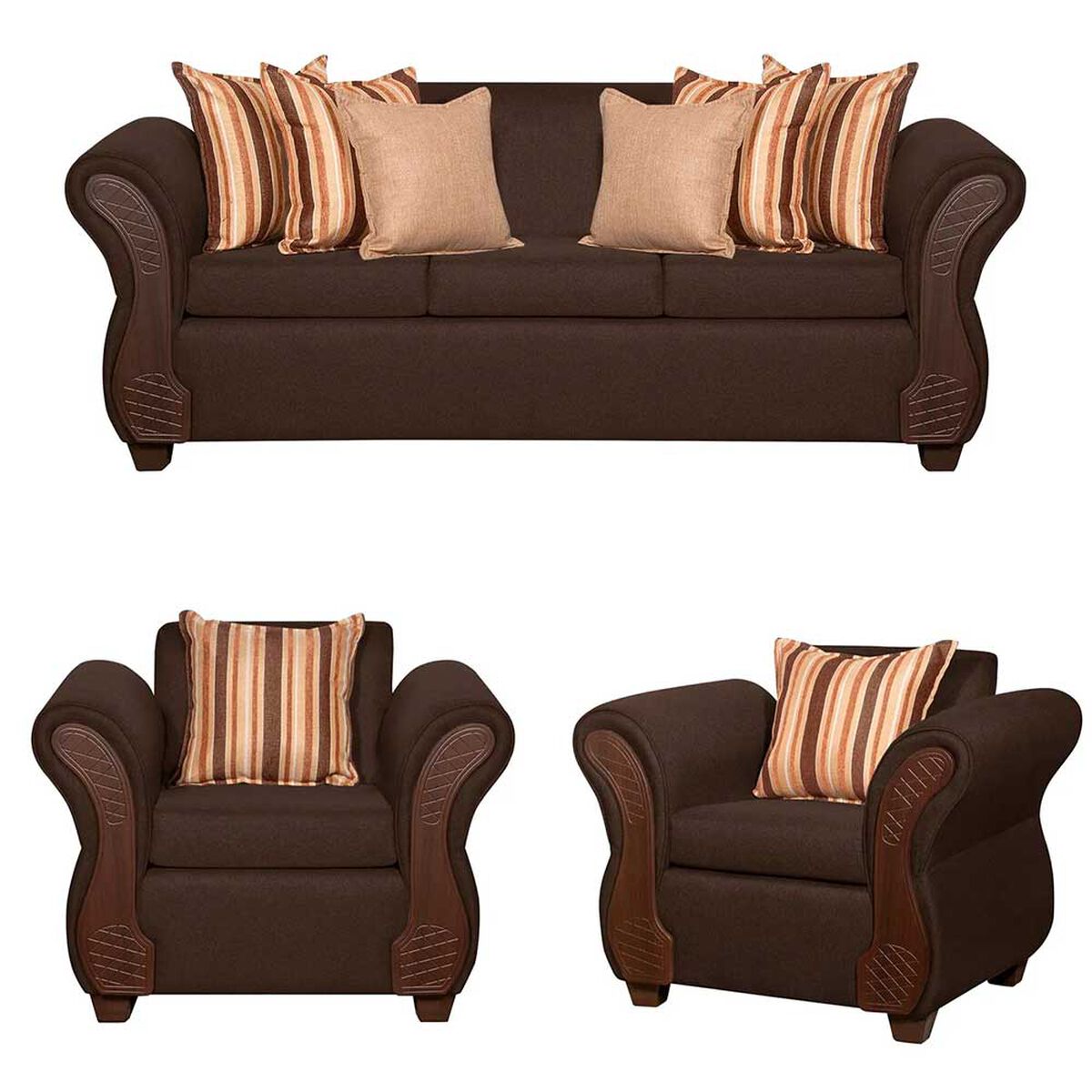 Juego de Living Ruzam Mobel Marsella Sof&aacute; 3 Cuerpos + Dos Sillones 1 Cuerpo Lino Caf&eacute;