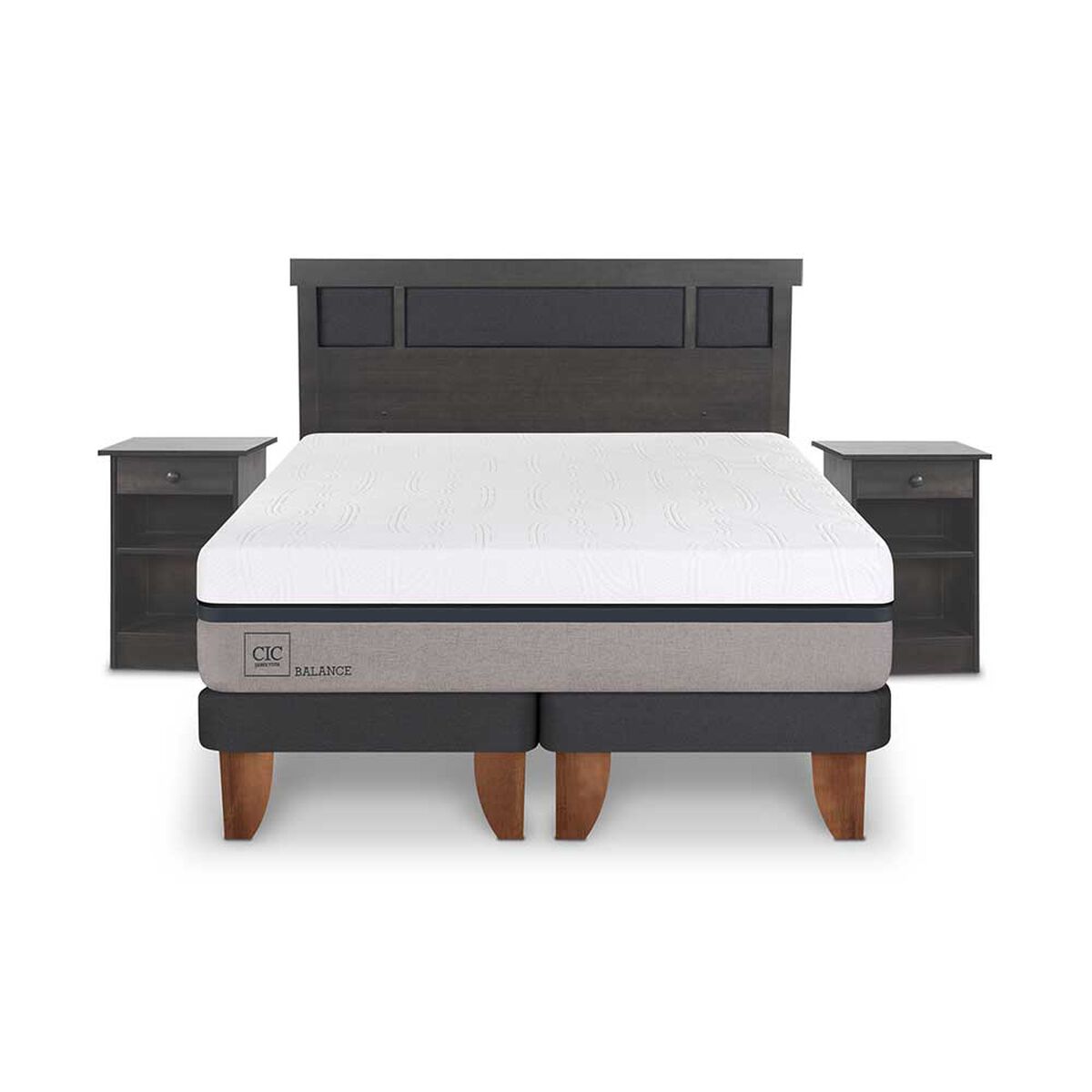 Cama Europea CIC Base Dividida King Balance + Respaldo + 2 Veladores Dublin