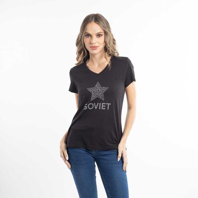 Polera Con Estampado Manga Corta Mujer Soviet
