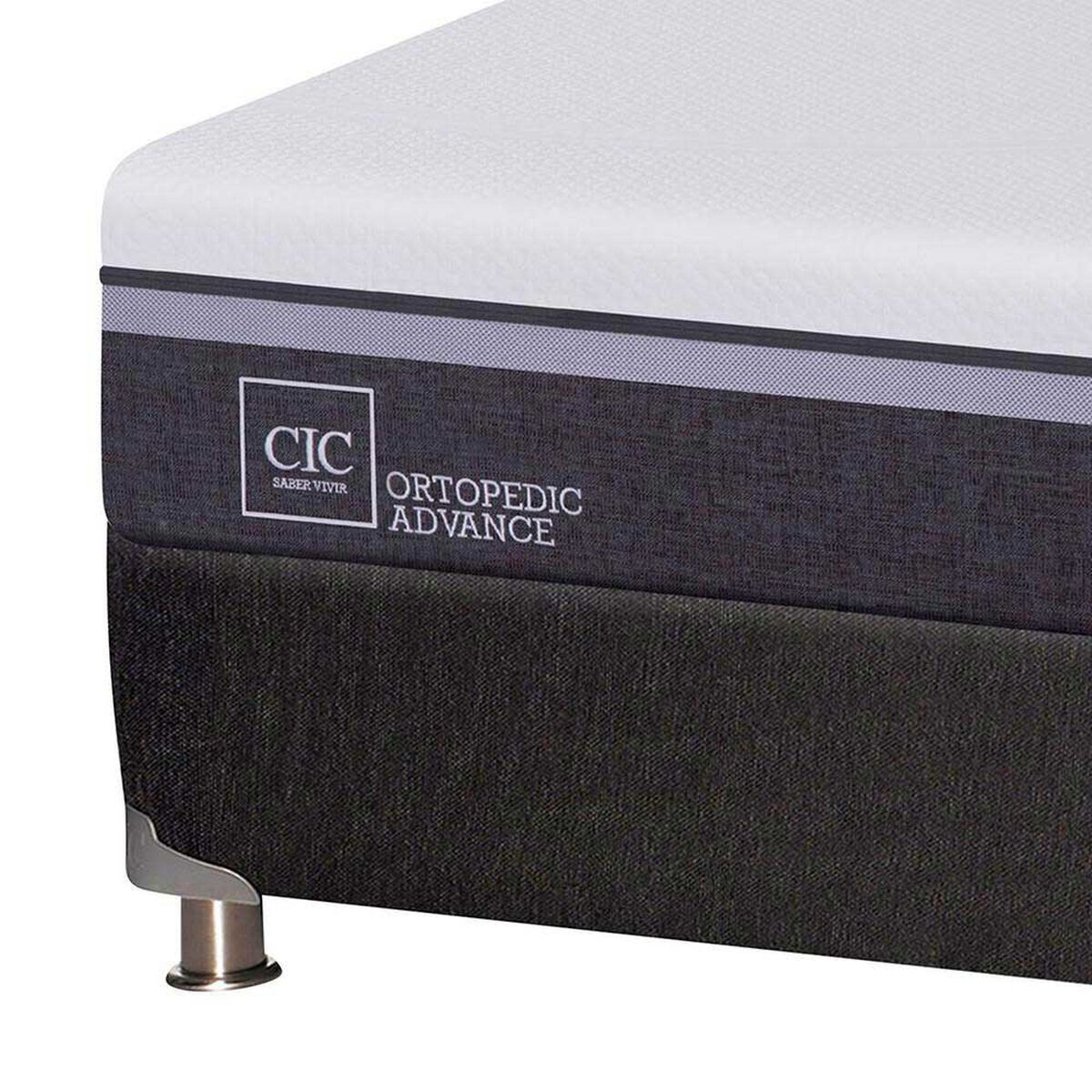 Box Spring CIC Base Dividida 2 Plazas Ortopedic Advance + Respaldo + 2 Veladores New Gales