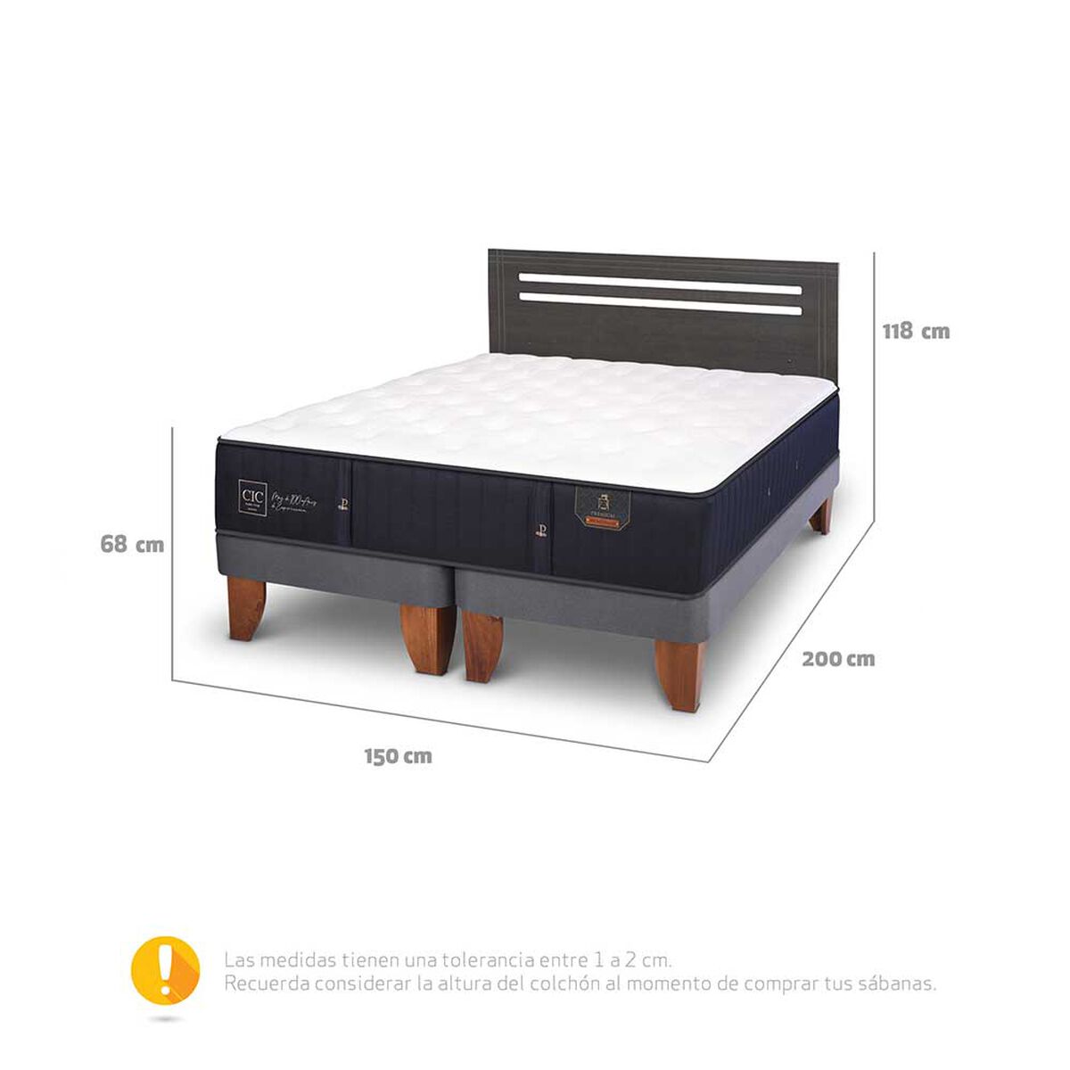 Cama Europea CIC Base Dividida 2 Plazas Premium + Respaldo Munich