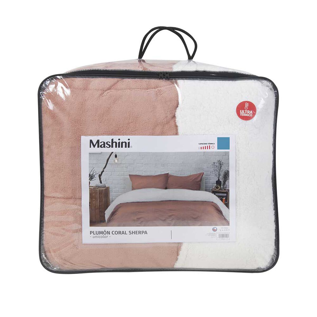 Plumón Liso Mashini Súper King Coral Sherpa Rosa Palo