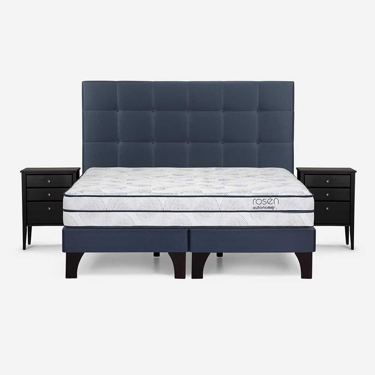Cama Europea Rosen Base Dividida Súper King Autonomy Sky + Respaldo + 2 Veladores