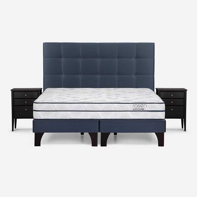 Cama Europea Rosen Base Dividida Súper King Autonomy Sky + Respaldo + 2 Veladores