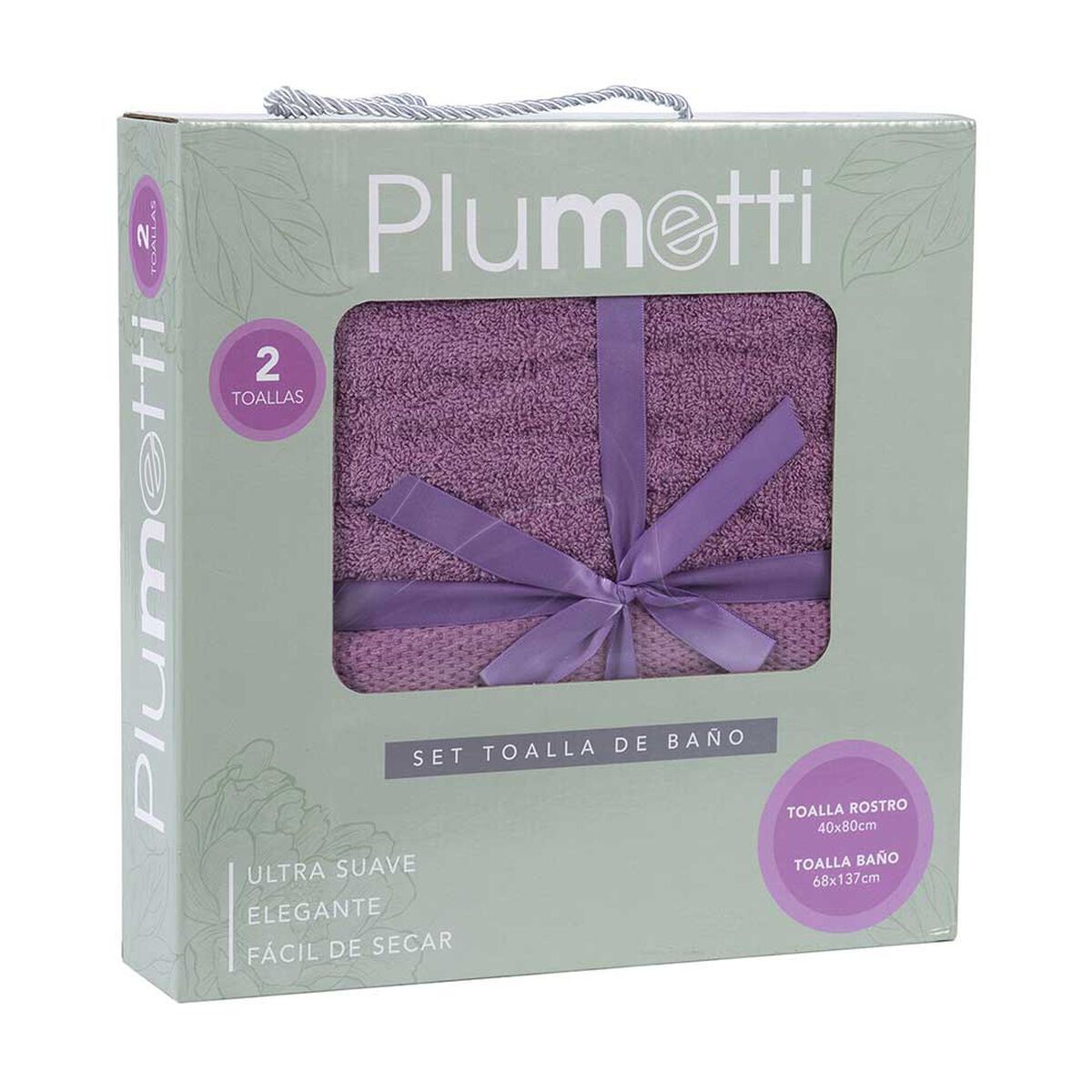 Set 2 Toallas de Baño Plumetti Colorix 68 x 137 cm Morado