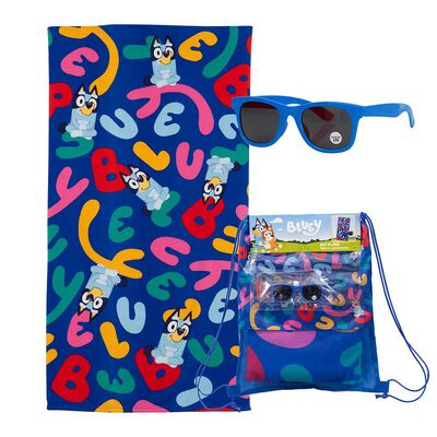 Toalla de Playa Infantil + Lente de Sol Bluey Letras 70 x 140 cm