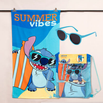 Toalla de Playa Disney-Stitch Verano 70x140 cm + Lentes de Sol y Bolso