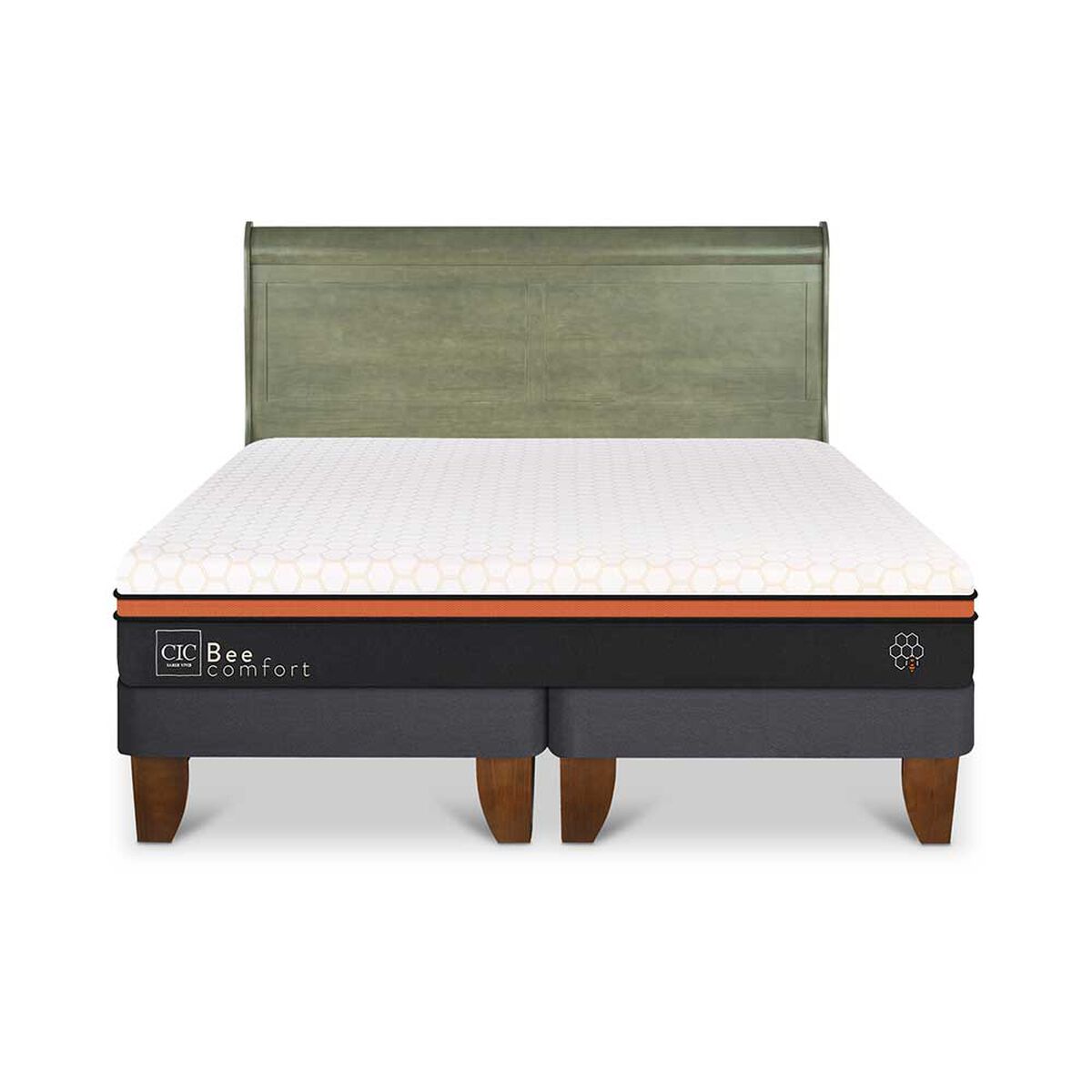 Cama Europea CIC Base Dividida 2 Plazas Beecomfort + Respaldo Miro Olivo