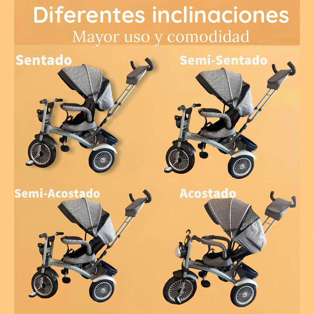 Triciclo Multifuncional 360° con Luces Lubabycas Gris