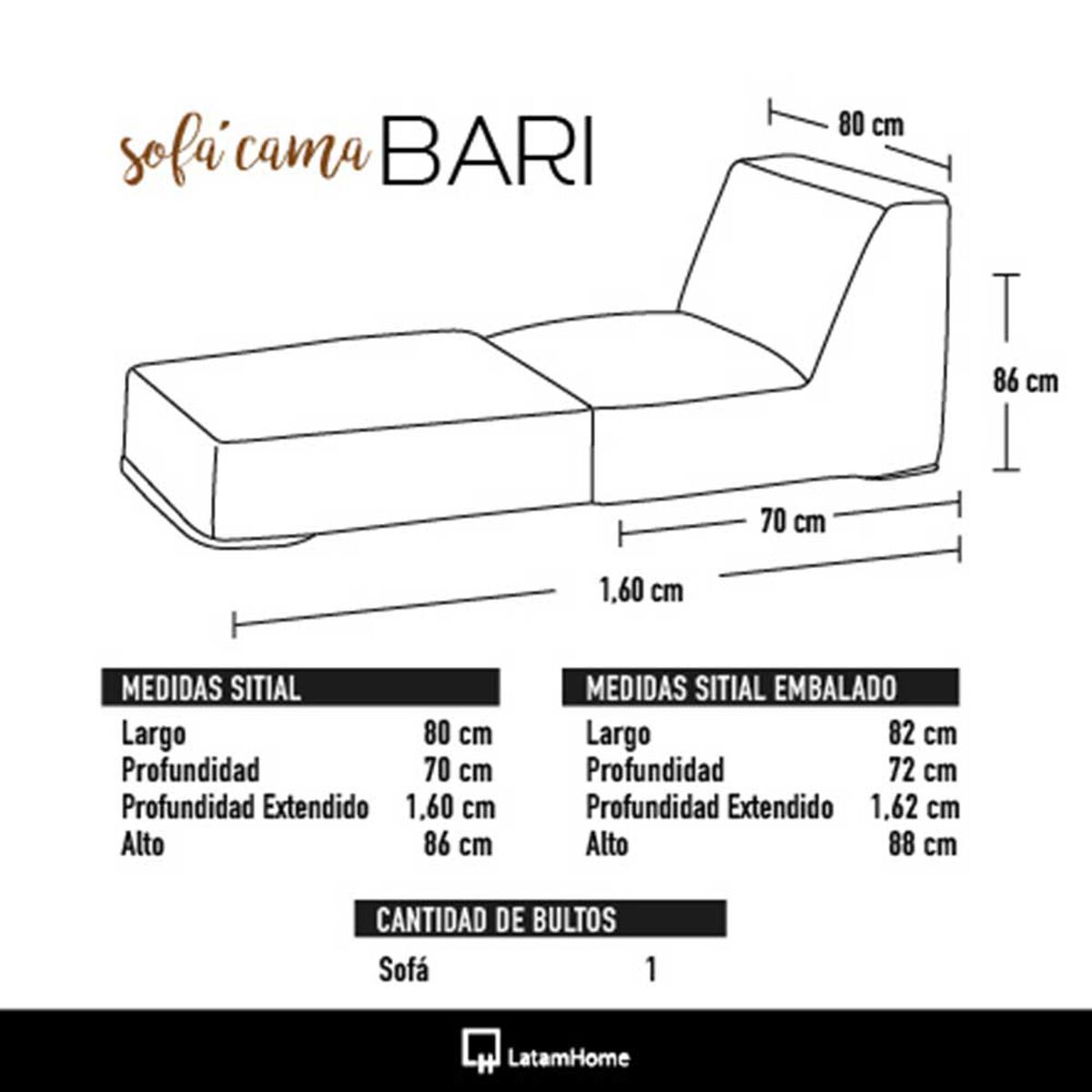 Sof&aacute; Cama Latam Home Velvet Bari 1 Cuerpo Beige