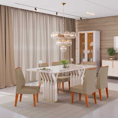 Imagen 1 del producto Juego de Cómedor Altavision Yara 6 Sillas Blanco Crema