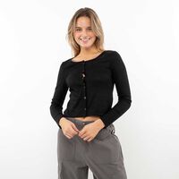 Sweater Crop Botones Mujer Icono Negro