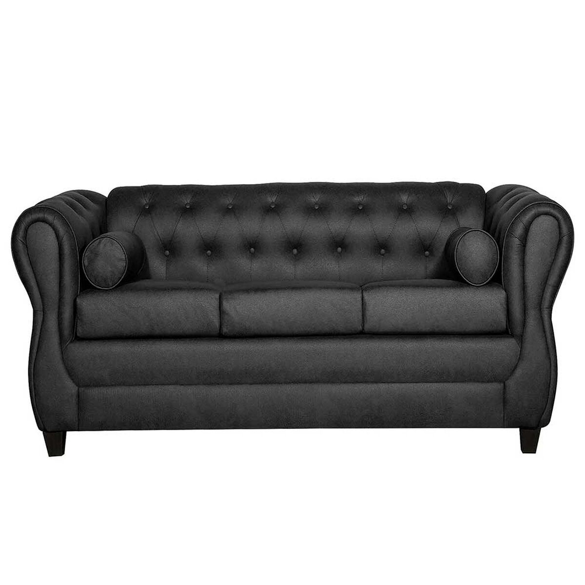 Juego de Living Ruzam Mobel Chesterfield Sofá 3 Cuerpos + Dos Sillones 1 Cuerpo PU Negro