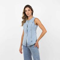 Blusa Denim Sin Mangas Mujer Zibel Celeste