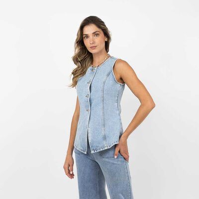Blusa Denim Sin Mangas Mujer Zibel