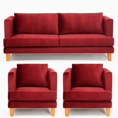 Imagen 1 del producto Juego de Living Barra Design Larisa Sofá 3 Cuerpos + Dos Sillones 1 Cuerpo Rojo