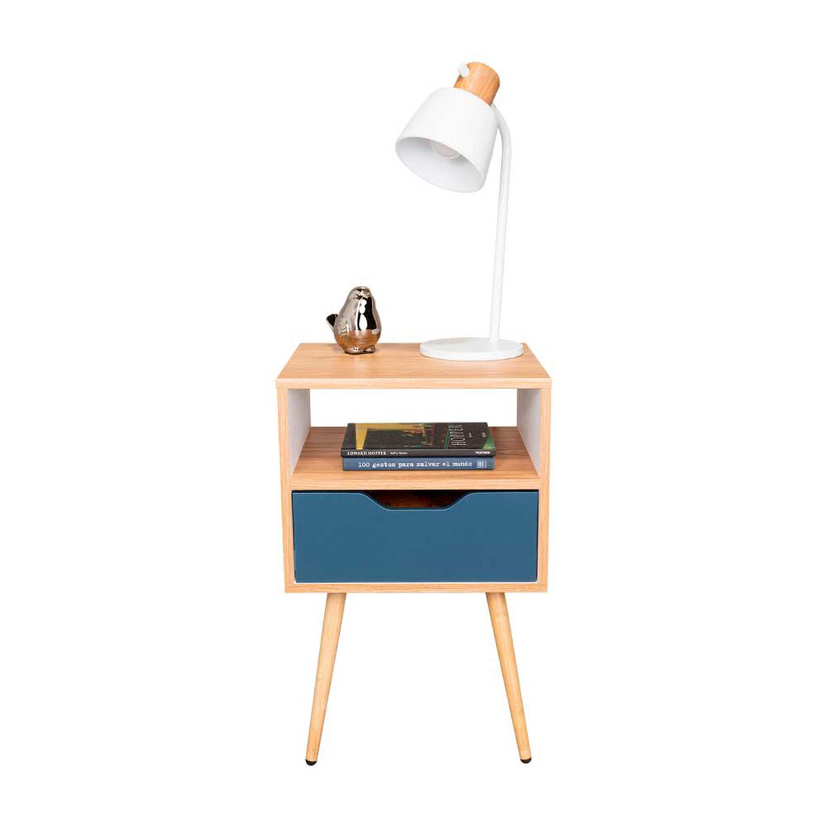 Velador Tuhome Otom 1 Caj&oacute;n Fresno Europeo y Kronos Azul