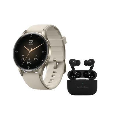Kit Smartwatch Lhotse Vibe 05 Cream + Audífonos Negros