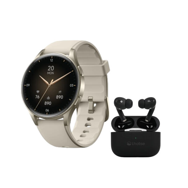 Kit Smartwatch Lhotse Vibe 05 Cream + Audífonos Negros