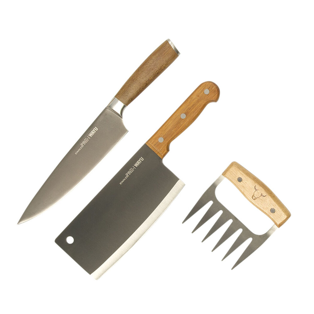 Set Parrillero Wayu Cuchillo Chef + Hacha + Garra De Oso