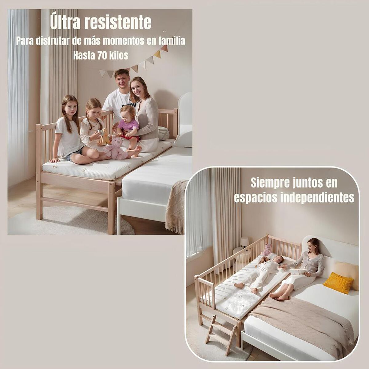 Cama Cuna Colecho Madera 150*70*86cm con Colchón LuBabycas