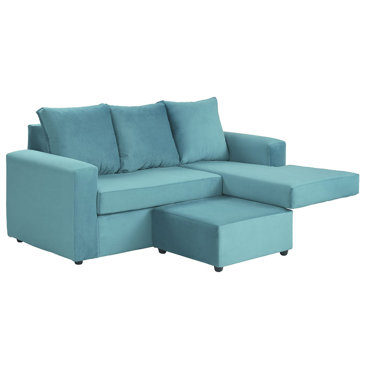 Sofá Seccional Bodevir Cali 3 Cuerpos + 2 Pouf Turquesa