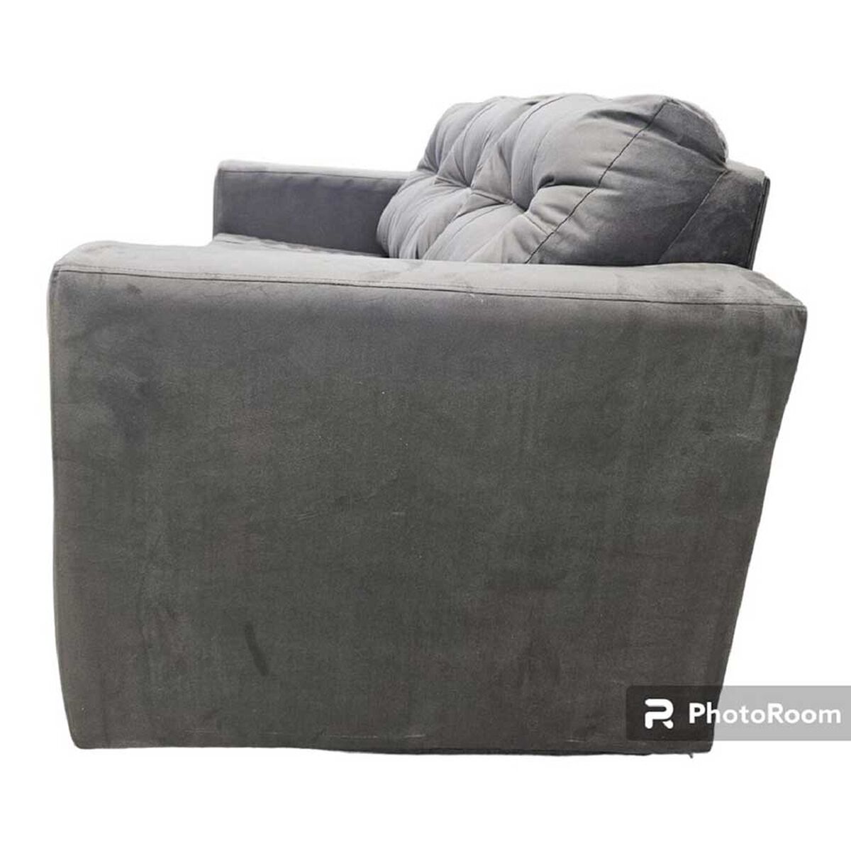 Juego de Living Kea Nize Sofá 3 Cuerpos + Dos Pouf Felpa Gris