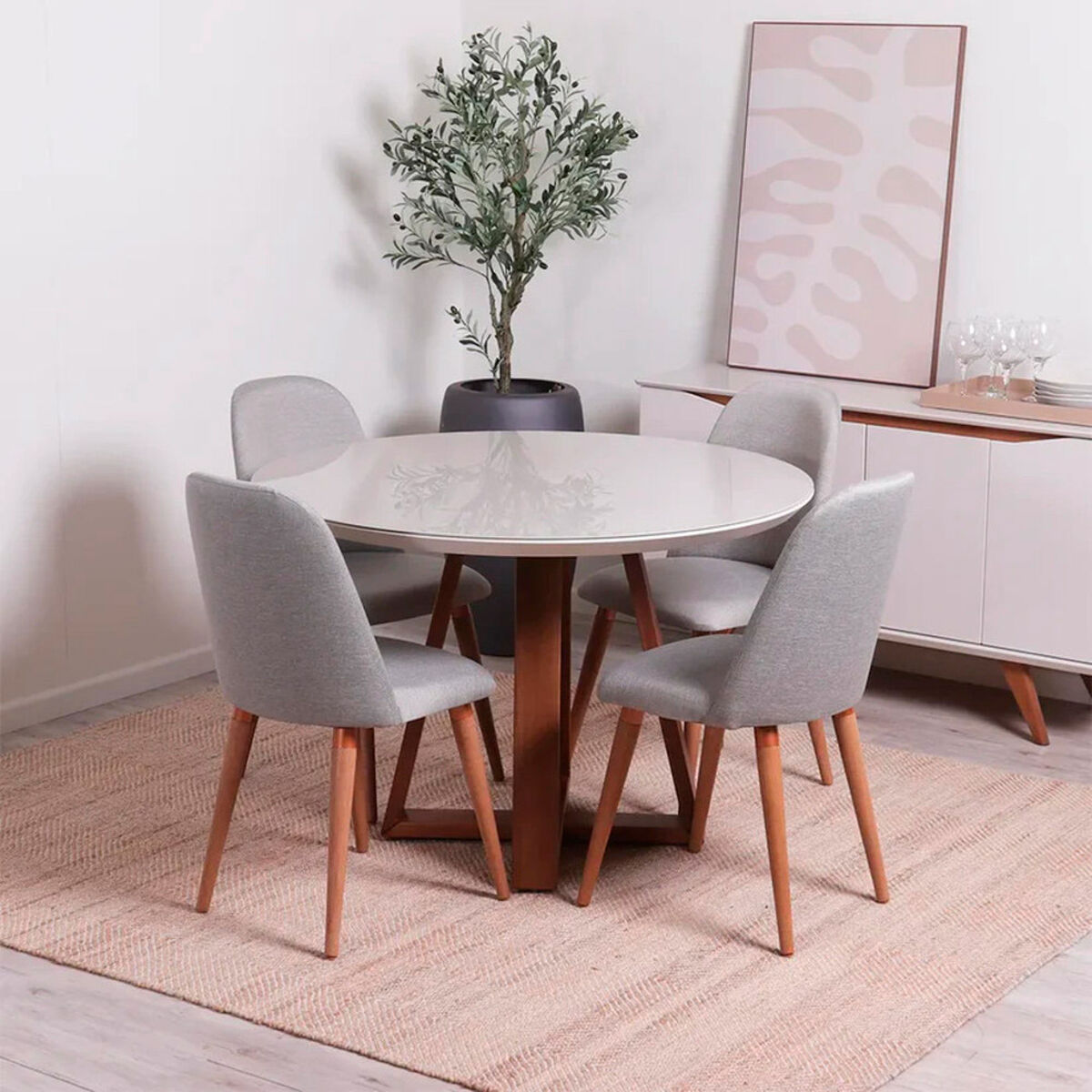 Juego de Comedor Decocasa Bennet Redondo 4 Sillas Gris