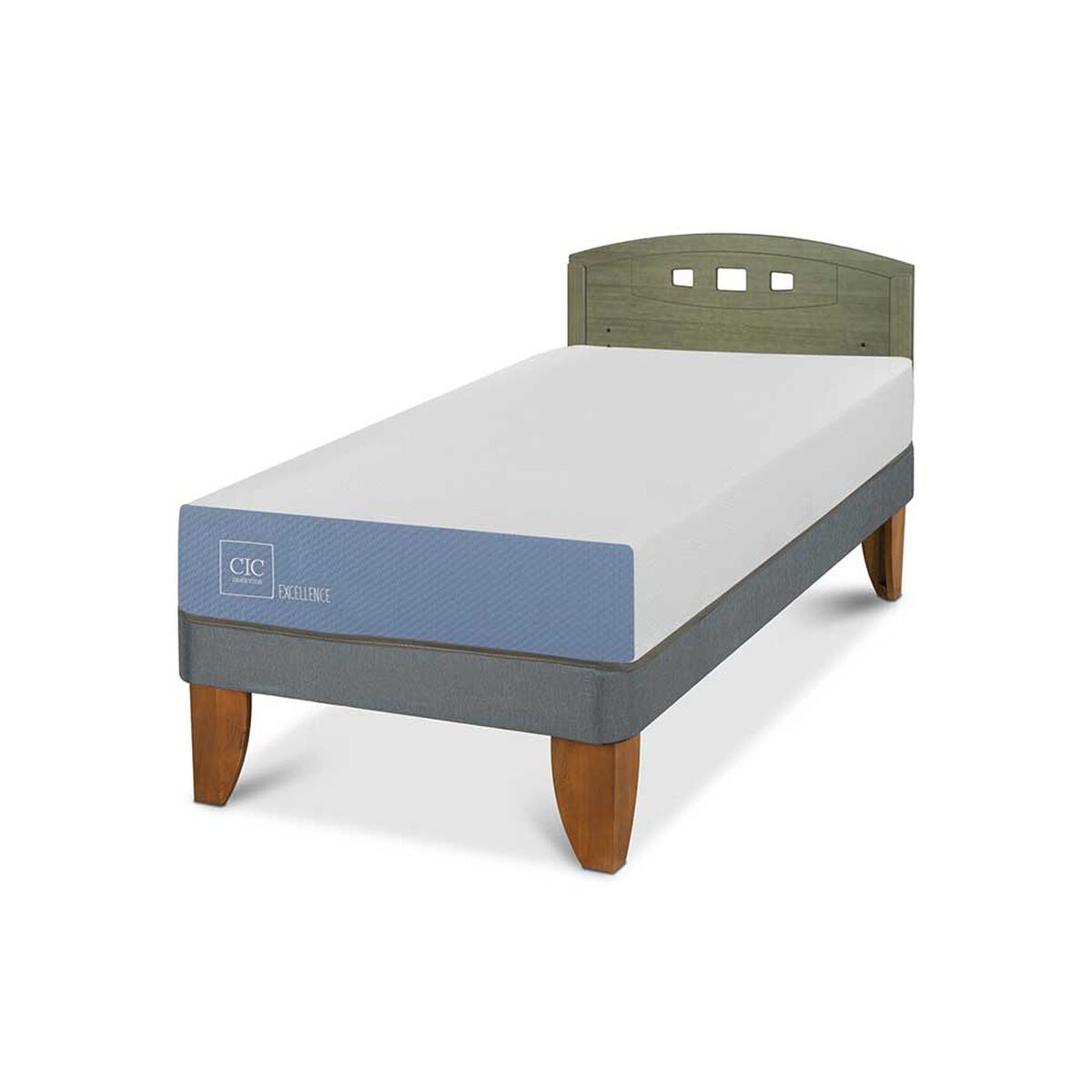 Cama Europea CIC 1 Plaza Excellence + Respaldo Gales Olivo