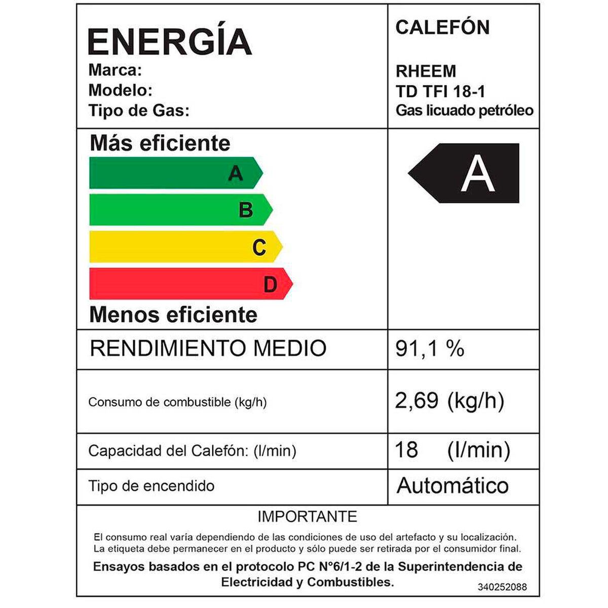 Calefont Gas Licuado Rheem Tiro Forzado Digital  18 lts.