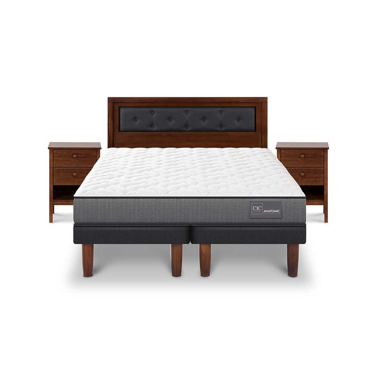 Cama Europea CIC Base Dividida 2 Plazas Anatomic + Respaldo + 2 Veladores CIC 2 Plazas Genova