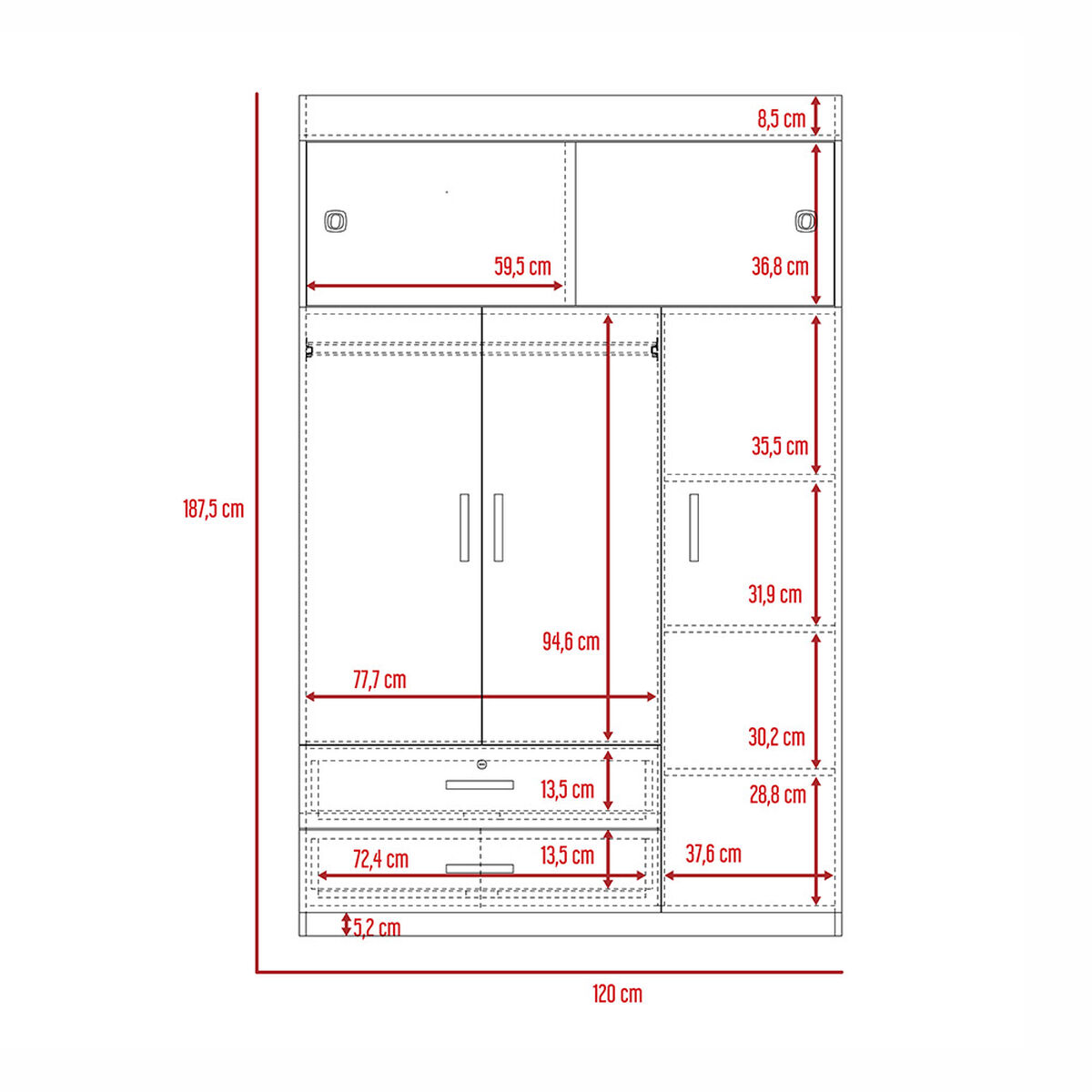 Clóset TuHome Manila Z-120 5 Puertas