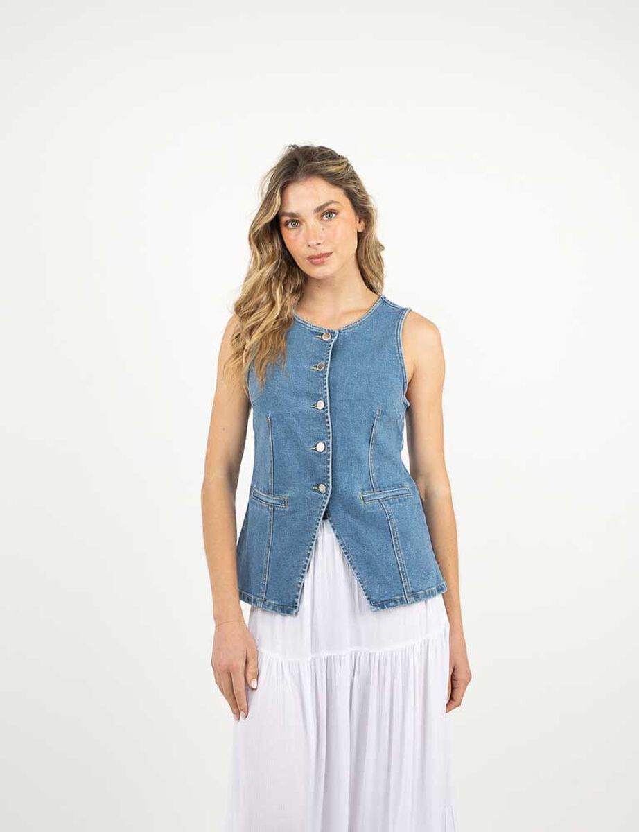 Polera Denim Sin Mangas Mujer Zibel